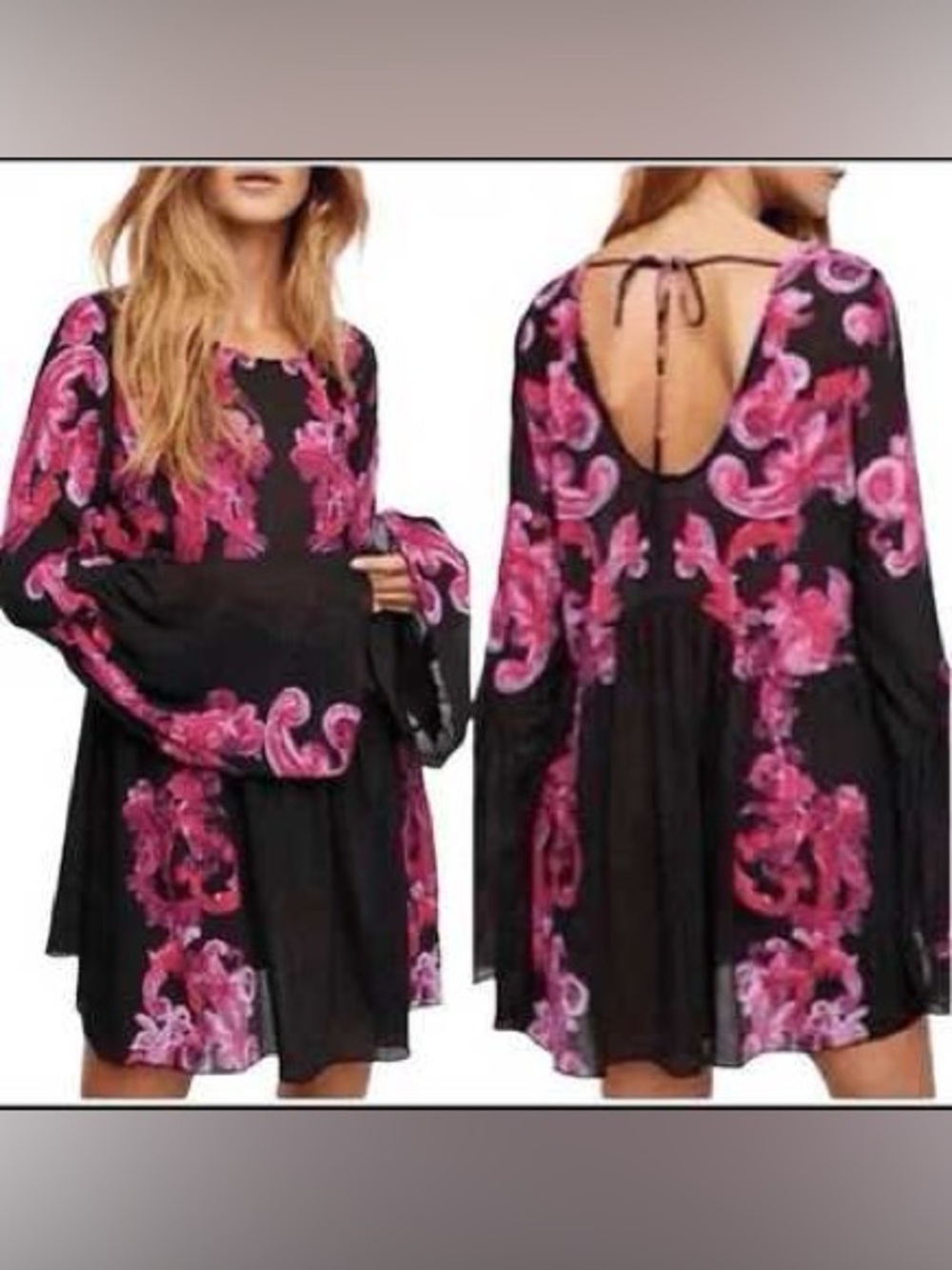 Intimately Free People Symphony Sheer Tunic Dress Paisley Bell Sleeve Fairy Y2K
